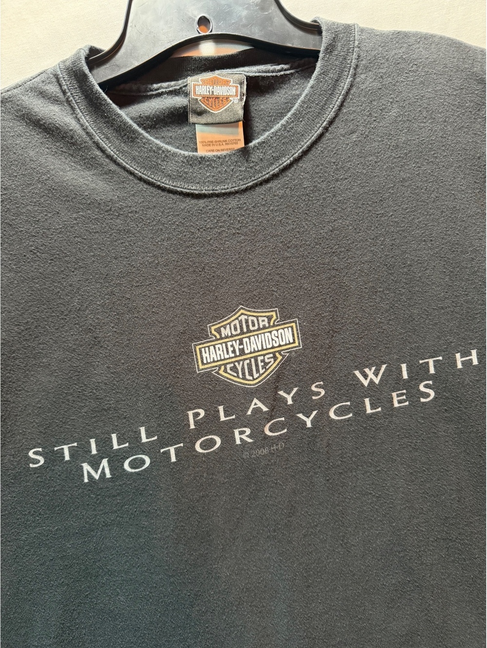 Harley-Davidson Black XL T-Shirt with 'Still Plays with Motorcycles' Print